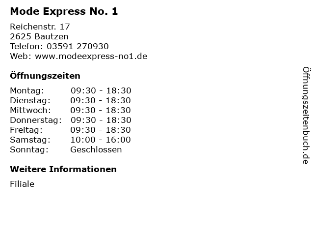 Mode Express No. 1 in Bautzen: Adresse und Öffnungszeiten