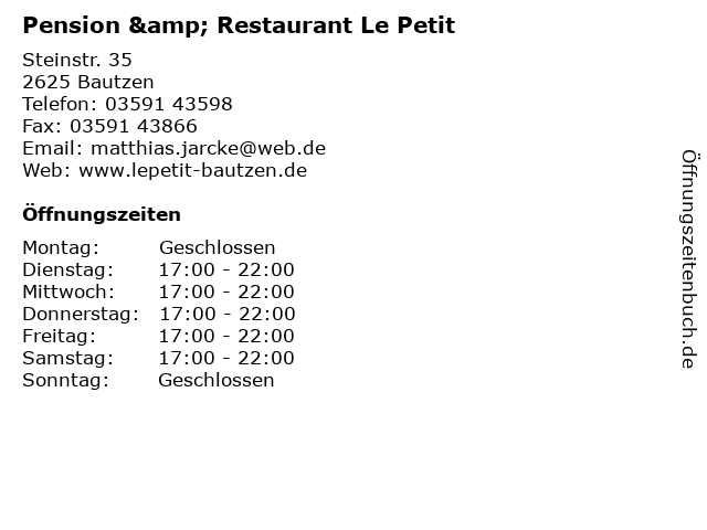 Pension & Restaurant Le Petit in Bautzen: Adresse und Öffnungszeiten