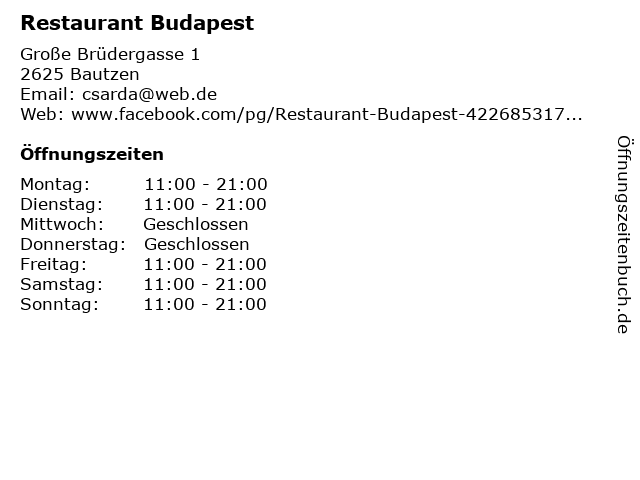 Restaurant Budapest in Bautzen: Adresse und Öffnungszeiten