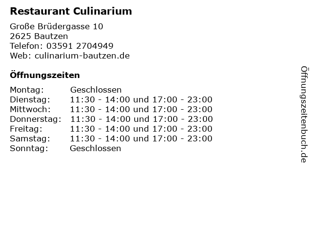 Restaurant Culinarium in Bautzen: Adresse und Öffnungszeiten