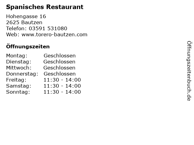 Spanisches Restaurant in Bautzen: Adresse und Öffnungszeiten