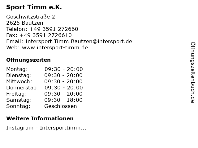 Sport Timm e.K. in Bautzen: Adresse und Öffnungszeiten