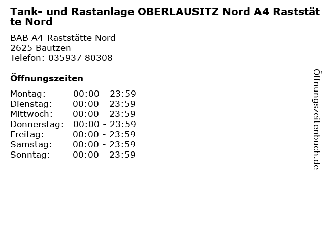 Tank- und Rastanlage OBERLAUSITZ Nord A4 Raststätte Nord in Bautzen: Adresse und Öffnungszeiten