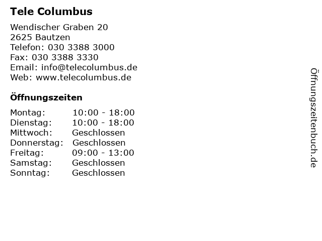 Tele Columbus in Bautzen: Adresse und Öffnungszeiten