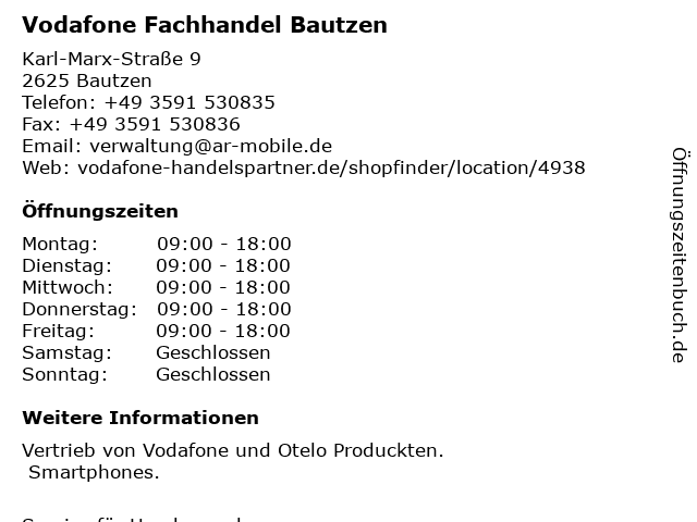 Vodafone Fachhandel Bautzen in Bautzen: Adresse und Öffnungszeiten
