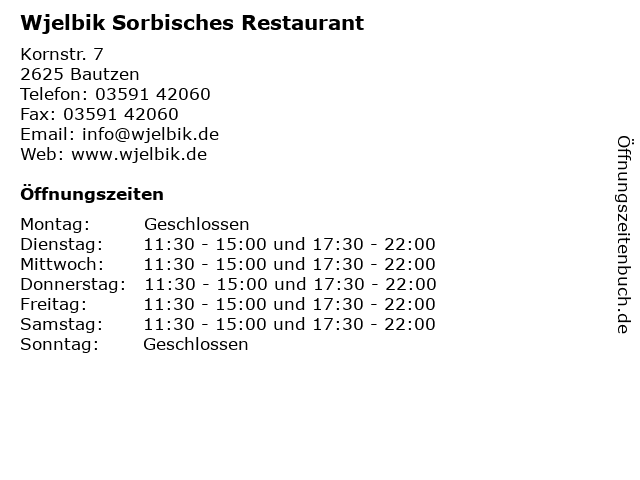 Wjelbik Sorbisches Restaurant in Bautzen: Adresse und Öffnungszeiten
