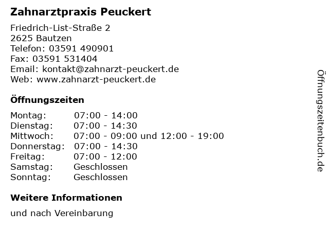 Zahnarztpraxis Peuckert in Bautzen: Adresse und Öffnungszeiten