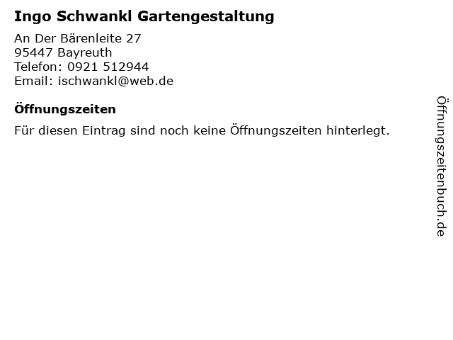 ᐅ Offnungszeiten Ingo Schwankl Garten Und Landschaftsbau An