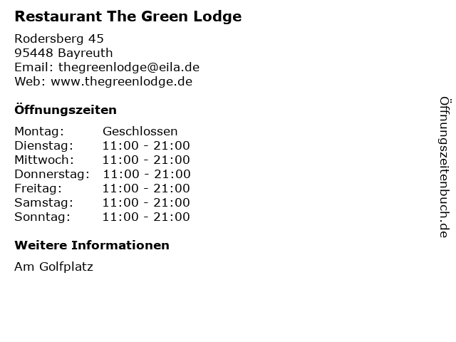 Restaurant The Green Lodge in Bayreuth: Adresse und Öffnungszeiten