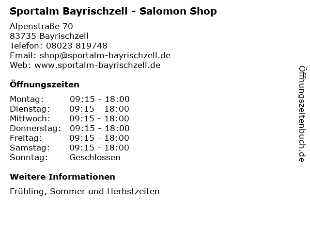 ᐅ Öffnungszeiten „Sportalm Bayrischzell - Salomon Shop“ Alpenstraße 70 Bayrischzell