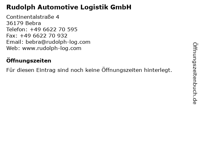 Rudolph Automotive Logistik GmbH in Bebra: Adresse und Öffnungszeiten