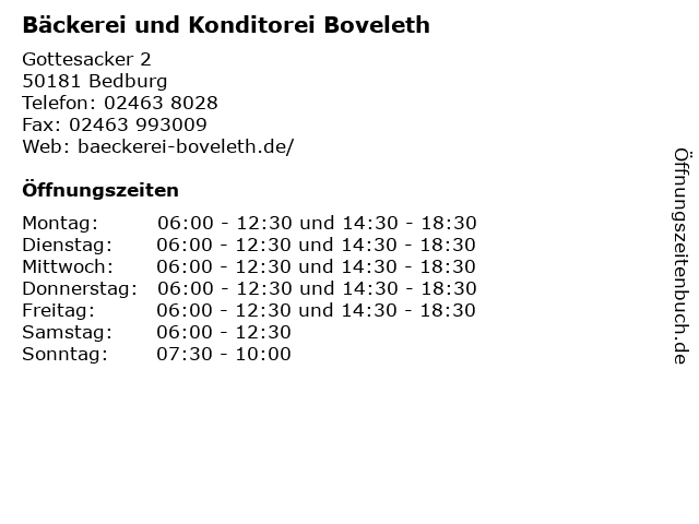 Bäckerei und Konditorei Boveleth in Bedburg: Adresse und Öffnungszeiten
