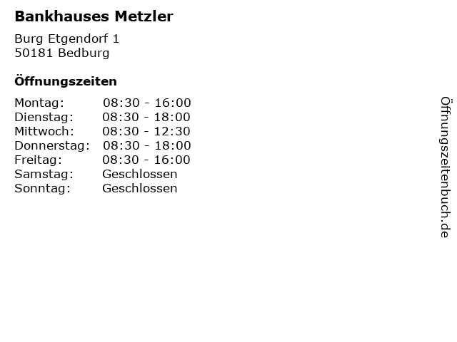 Bankhauses Metzler in Bedburg: Adresse und Öffnungszeiten