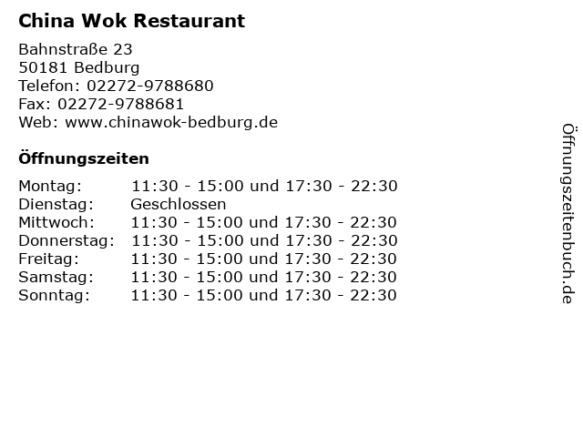 China Wok Restaurant in Bedburg: Adresse und Öffnungszeiten