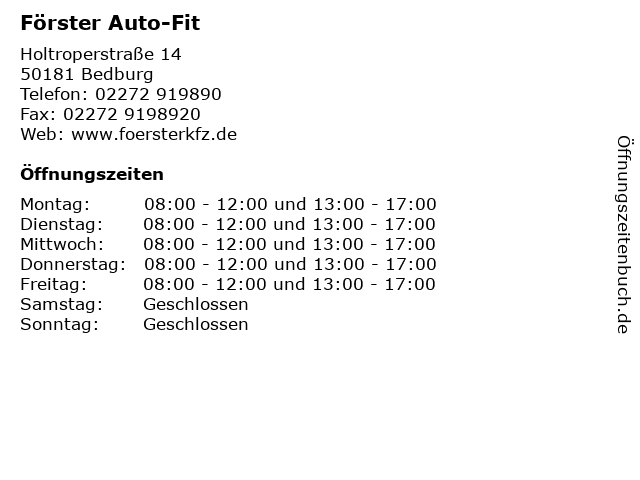 Förster Auto-Fit in Bedburg: Adresse und Öffnungszeiten