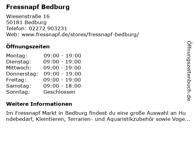 Fressnapf Bedburg in Bedburg: Adresse und Öffnungszeiten