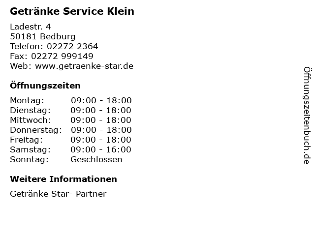 Getränke Service Klein in Bedburg: Adresse und Öffnungszeiten