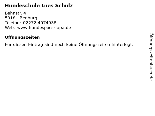 Hundeschule Ines Schulz in Bedburg: Adresse und Öffnungszeiten