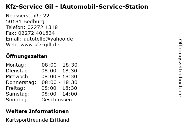 Kfz-Service Gil - lAutomobil-Service-Station in Bedburg: Adresse und Öffnungszeiten