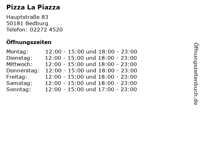 Pizza La Piazza in Bedburg: Adresse und Öffnungszeiten