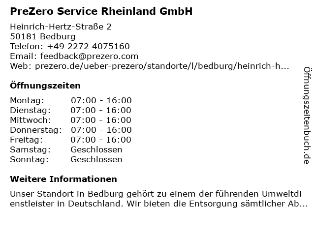 PreZero Service Rheinland GmbH in Bedburg: Adresse und Öffnungszeiten