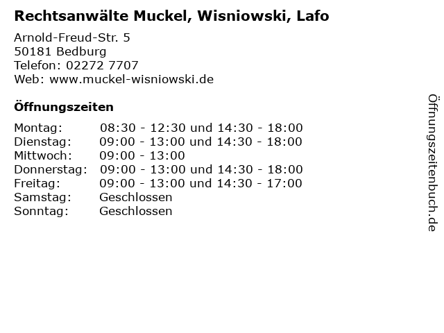Rechtsanwälte Muckel, Wisniowski, Lafo in Bedburg: Adresse und Öffnungszeiten