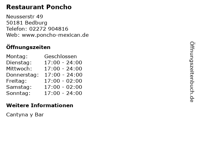 Restaurant Poncho in Bedburg: Adresse und Öffnungszeiten