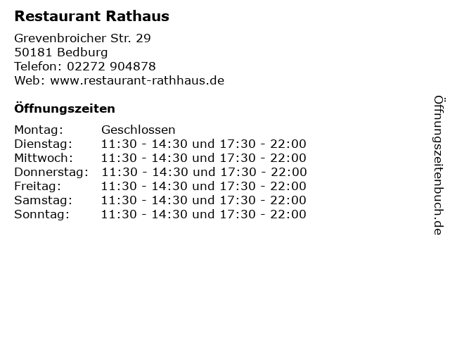 Restaurant Rathaus in Bedburg: Adresse und Öffnungszeiten