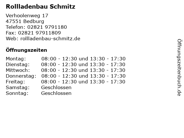 Rollladenbau Schmitz in Bedburg: Adresse und Öffnungszeiten