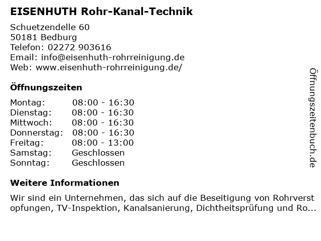 Thorsten Eisenhuth - Rohr-Kanal-Technik in Bedburg: Adresse und Öffnungszeiten