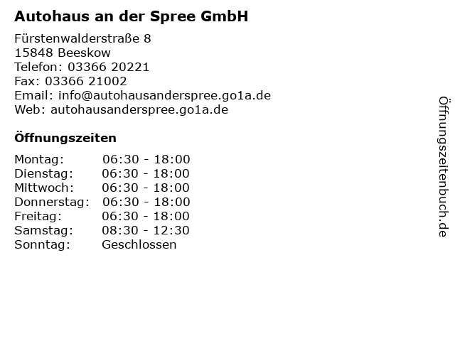 Autohaus an der Spree GmbH in Beeskow: Adresse und Öffnungszeiten