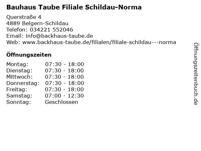 Bauhaus Taube Filiale Schildau-Norma in Belgern-Schildau: Adresse und Öffnungszeiten