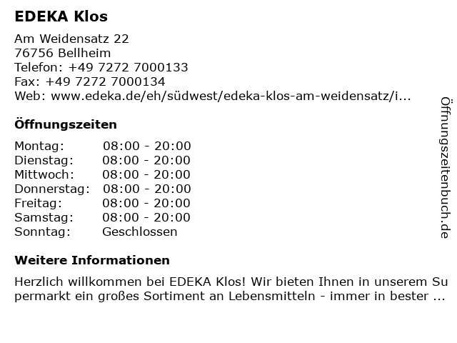 EDEKA Klos in Bellheim: Adresse und Öffnungszeiten