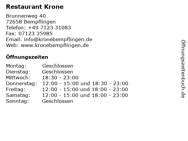 Restaurant Krone in Bempflingen: Adresse und Öffnungszeiten