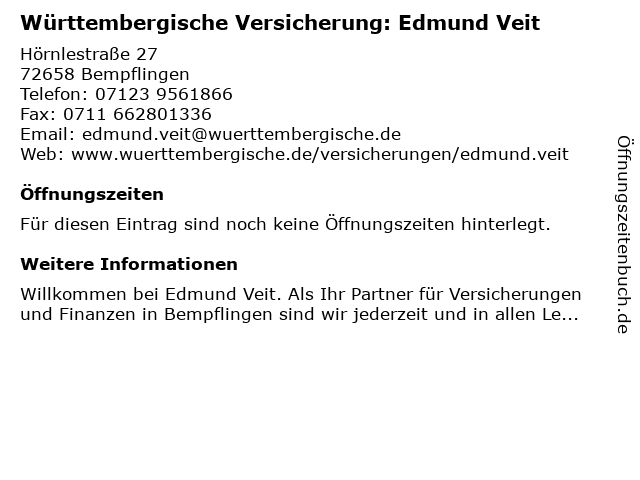 Württembergische Versicherung: Edmund Veit in Bempflingen: Adresse und Öffnungszeiten