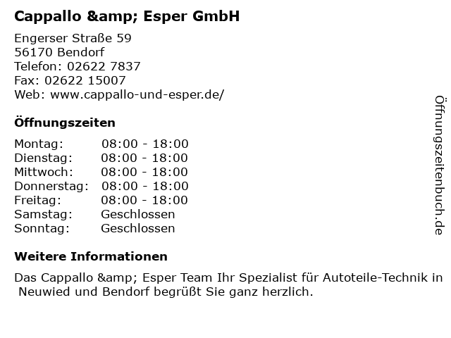 Cappallo & Esper GmbH in Bendorf: Adresse und Öffnungszeiten