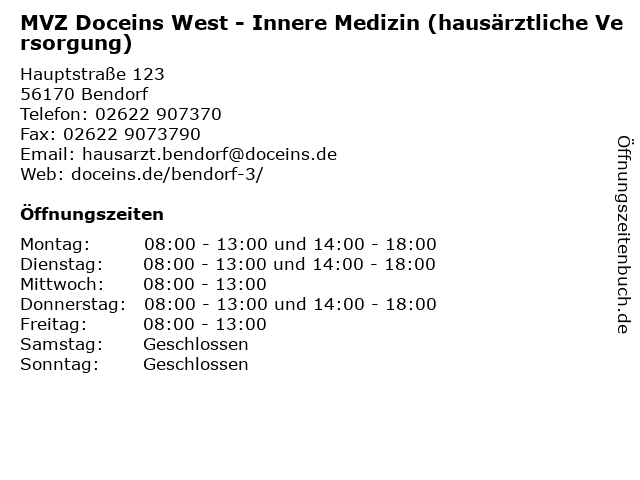 MVZ Doceins West - Innere Medizin (hausärztliche Versorgung) in Bendorf: Adresse und Öffnungszeiten
