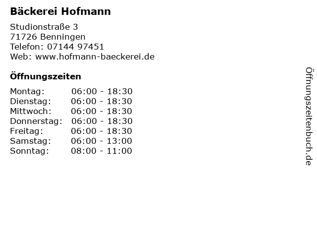 Bäckerei Hofmann in Benningen: Adresse und Öffnungszeiten