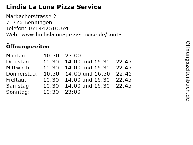 Lindis La Luna Pizza Service in Benningen: Adresse und Öffnungszeiten