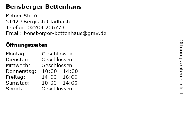 ᐅ Offnungszeiten Bensberger Betten Matratzenhaus Kolner
