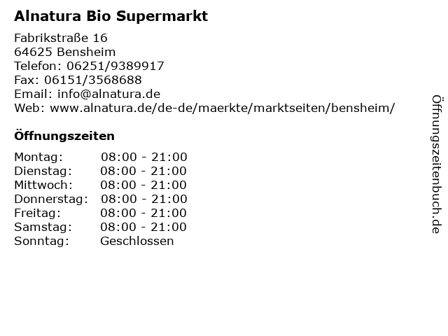Alnatura Bio Supermarkt in Bensheim: Adresse und Öffnungszeiten