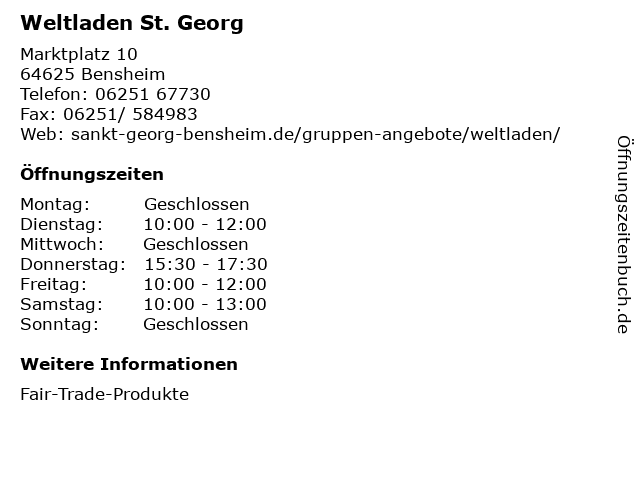Weltladen St. Georg in Bensheim: Adresse und Öffnungszeiten