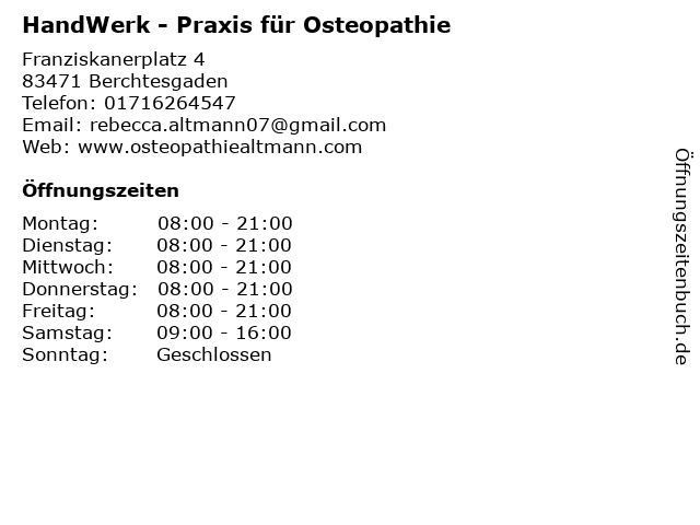 HandWerk - Praxis für Osteopathie in Berchtesgaden: Adresse und Öffnungszeiten