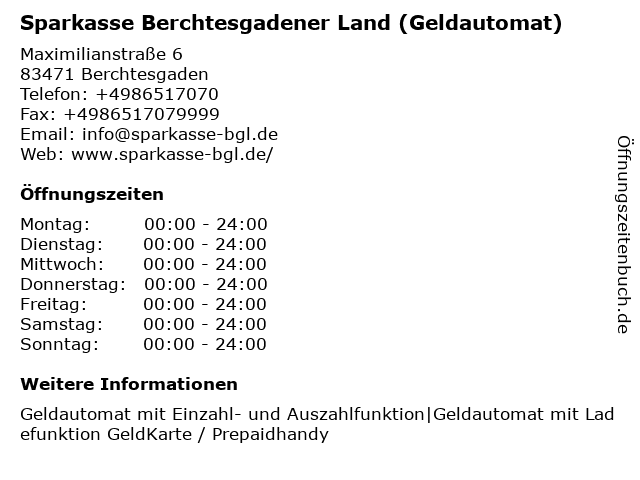 Sparkasse Berchtesgadener Land (Geldautomat) in Berchtesgaden: Adresse und Öffnungszeiten