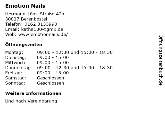 Emotion Nails in Berenbostel: Adresse und Öffnungszeiten