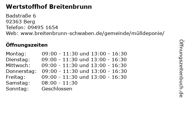Wertstoffhof Breitenbrunn in Berg: Adresse und Öffnungszeiten