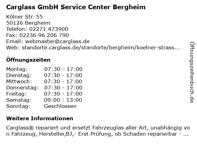 Carglass GmbH Service Center Bergheim in Bergheim: Adresse und Öffnungszeiten