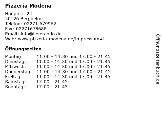 Pizzeria Modena in Bergheim: Adresse und Öffnungszeiten