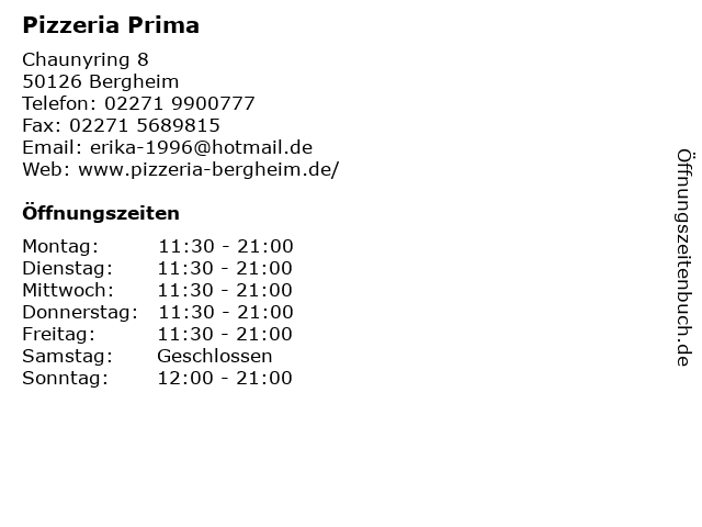 Pizzeria Prima in Bergheim: Adresse und Öffnungszeiten