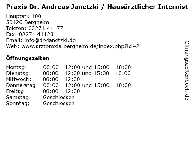 ᐅ Offnungszeiten Praxis Dr Andreas Janetzki Hausarztlicher